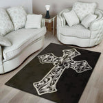 Ornamental Silver Cross Print Area Rug