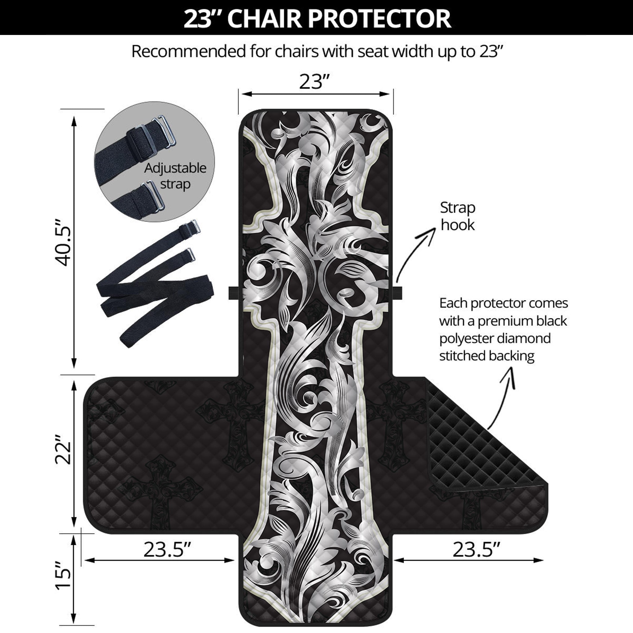 Ornamental Silver Cross Print Armchair Protector