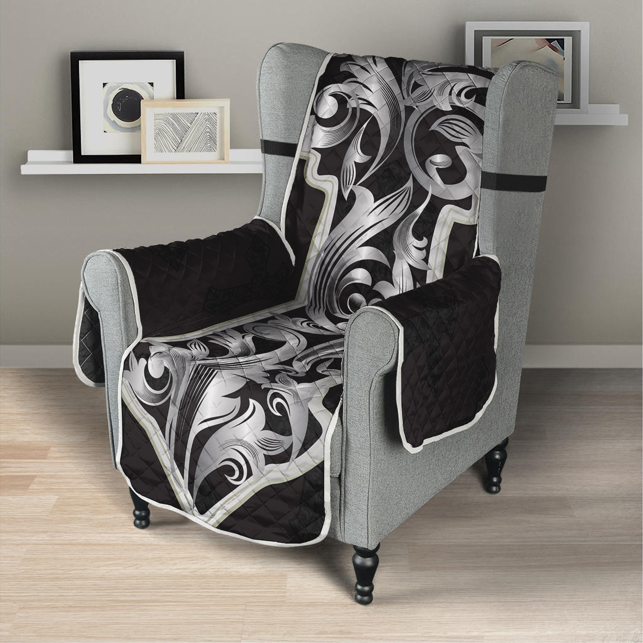 Ornamental Silver Cross Print Armchair Protector