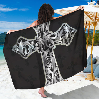 Ornamental Silver Cross Print Beach Sarong Wrap