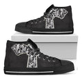 Ornamental Silver Cross Print Black High Top Sneakers