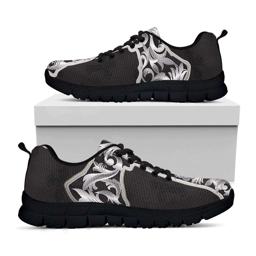 Ornamental Silver Cross Print Black Sneakers