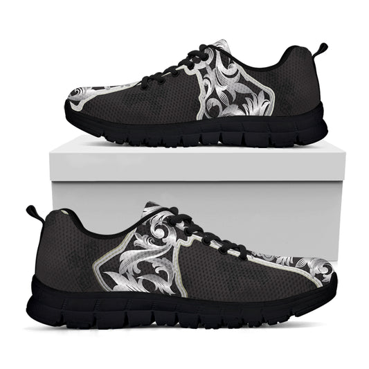 Ornamental Silver Cross Print Black Sneakers