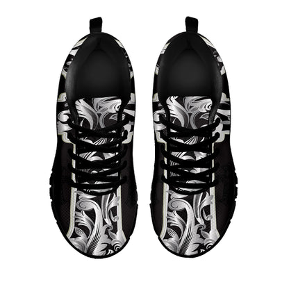 Ornamental Silver Cross Print Black Sneakers