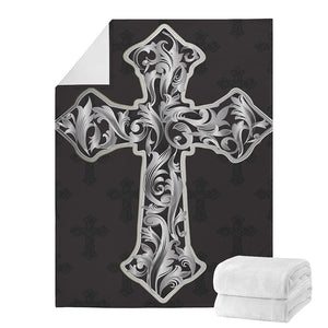 Ornamental Silver Cross Print Blanket