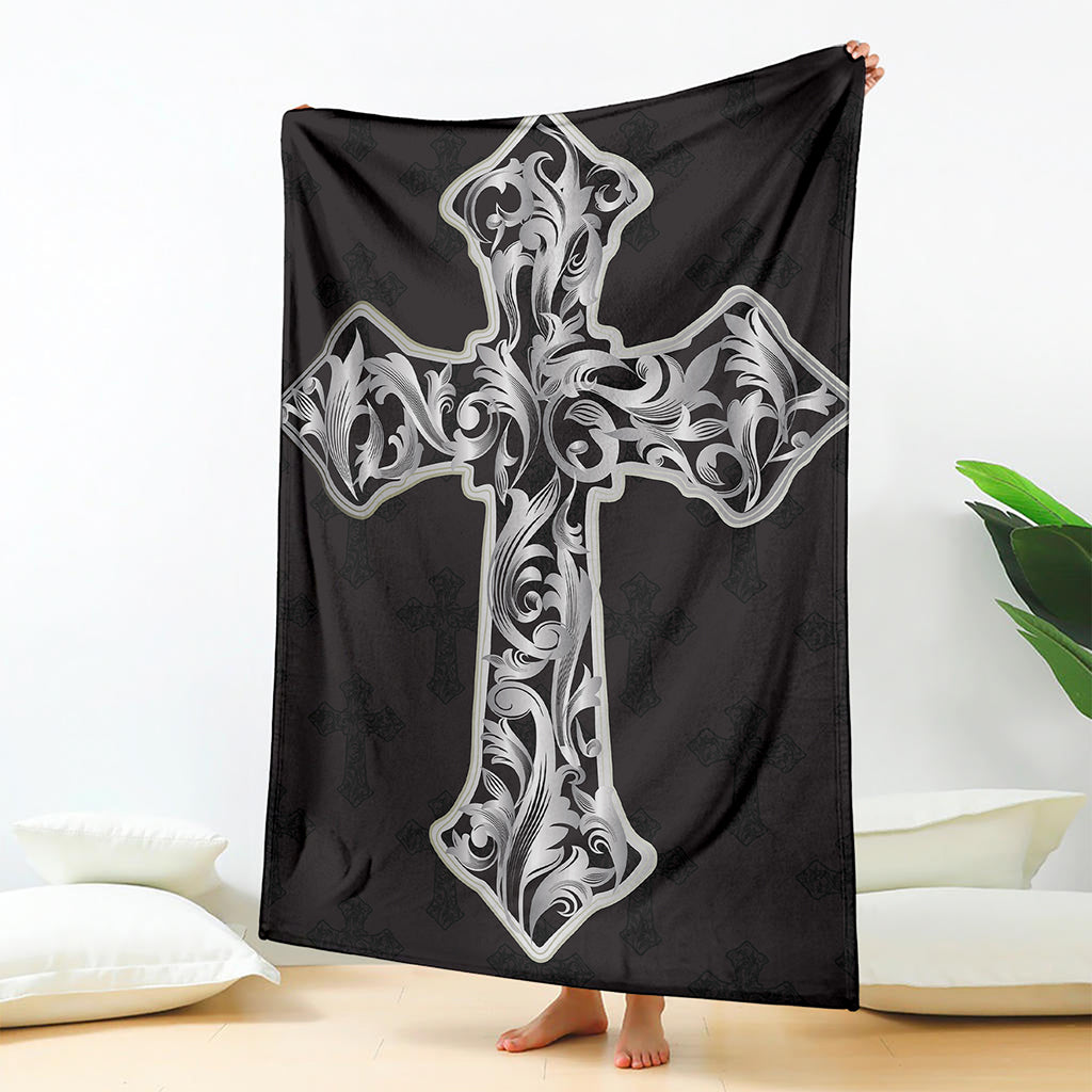 Ornamental Silver Cross Print Blanket