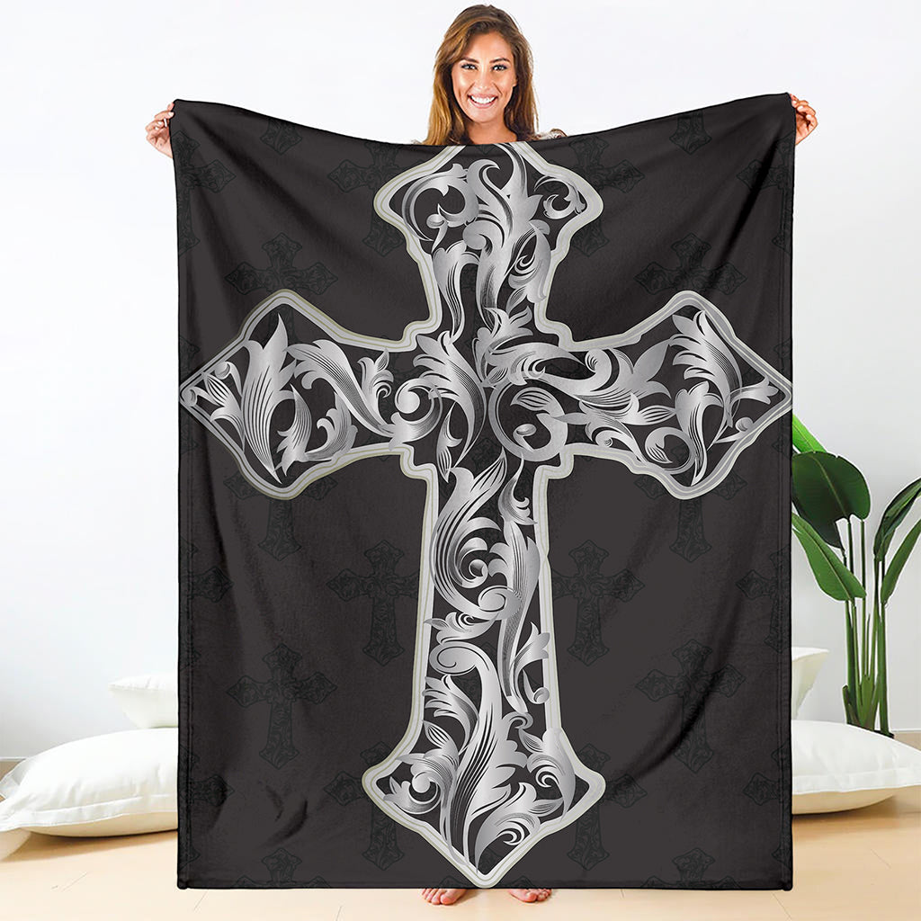 Ornamental Silver Cross Print Blanket