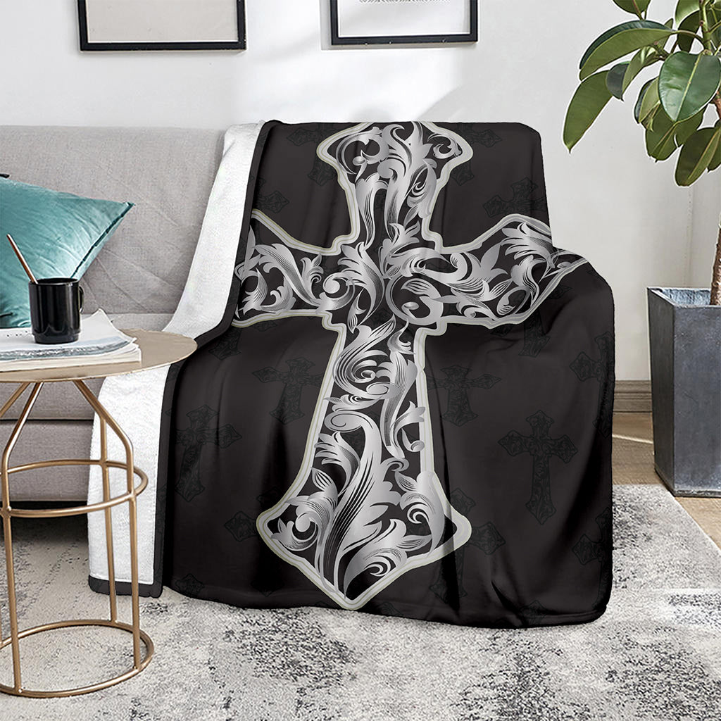 Ornamental Silver Cross Print Blanket