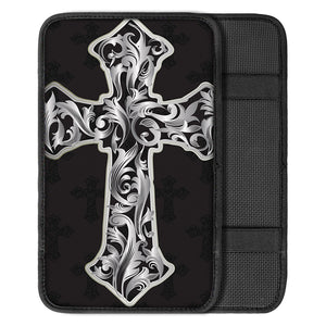 Ornamental Silver Cross Print Car Center Console Cover