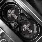 Ornamental Silver Cross Print Car Coasters