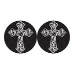 Ornamental Silver Cross Print Car Coasters