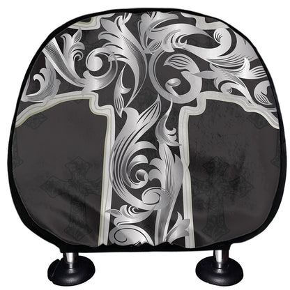 Ornamental Silver Cross Print Car Headrest Covers