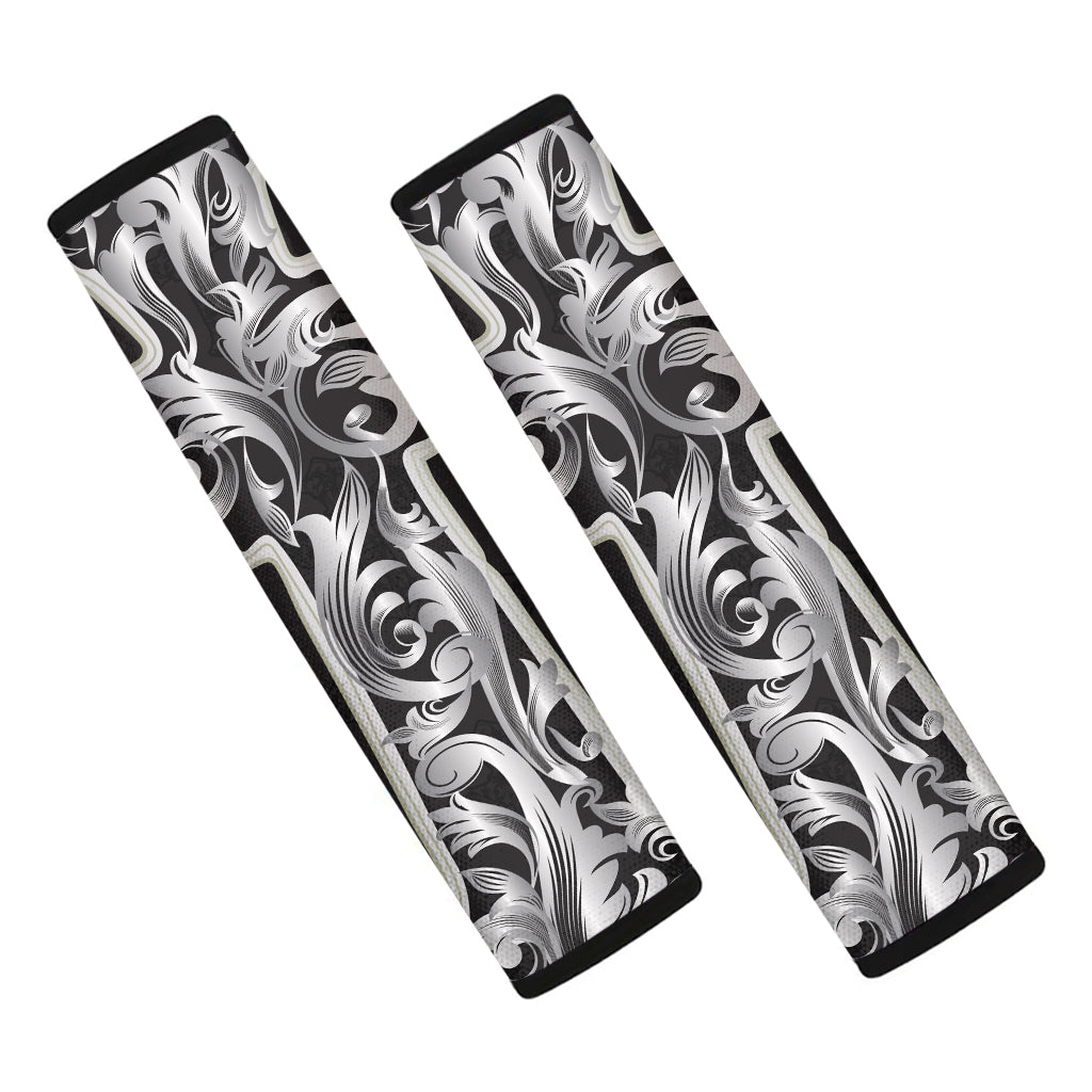 Ornamental Silver Cross Print Car Seat Belt Covers