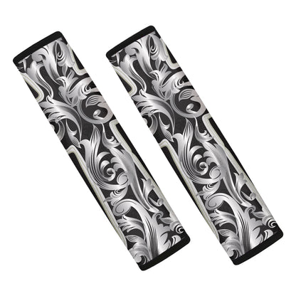 Ornamental Silver Cross Print Car Seat Belt Covers