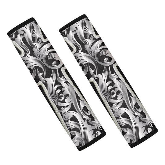 Ornamental Silver Cross Print Car Seat Belt Covers