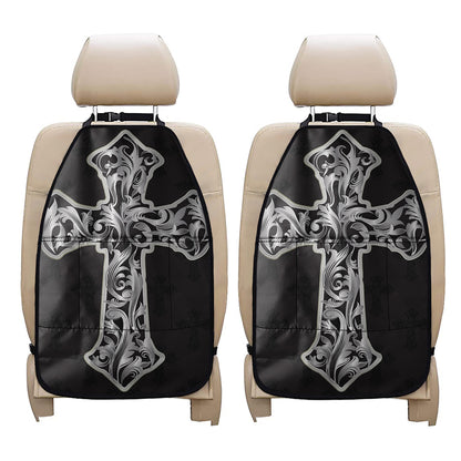 Ornamental Silver Cross Print Car Seat Organizers