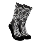 Ornamental Silver Cross Print Crew Socks