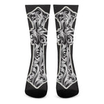 Ornamental Silver Cross Print Crew Socks