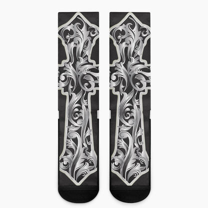 Ornamental Silver Cross Print Crew Socks