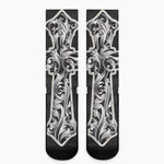 Ornamental Silver Cross Print Crew Socks