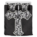 Ornamental Silver Cross Print Duvet Cover Bedding Set