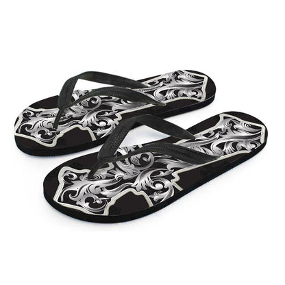 Ornamental Silver Cross Print Flip Flops