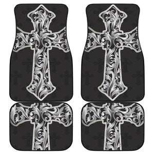 Ornamental Silver Cross Print Front and Back Car Floor Mats