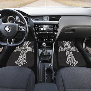 Ornamental Silver Cross Print Front and Back Car Floor Mats