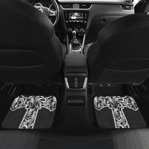 Ornamental Silver Cross Print Front and Back Car Floor Mats