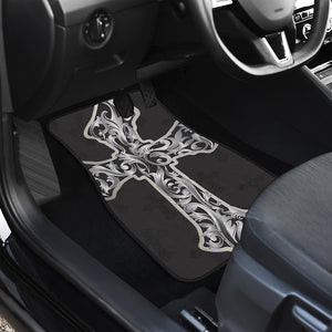 Ornamental Silver Cross Print Front and Back Car Floor Mats