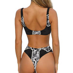 Ornamental Silver Cross Print Front Bow Tie Bikini