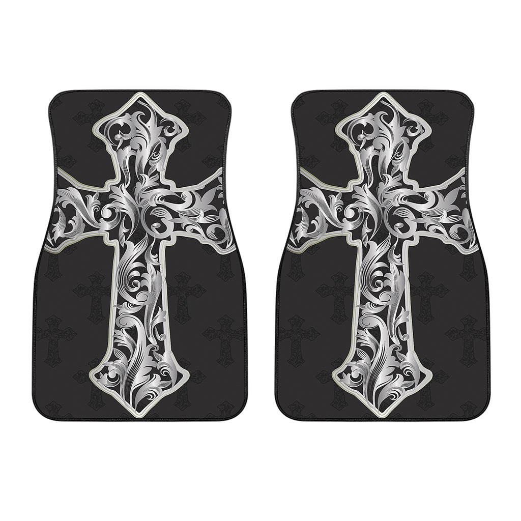 Ornamental Silver Cross Print Front Car Floor Mats