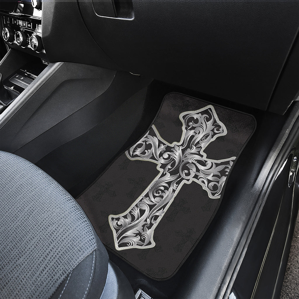 Ornamental Silver Cross Print Front Car Floor Mats