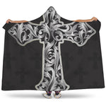 Ornamental Silver Cross Print Hooded Blanket