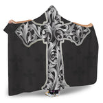 Ornamental Silver Cross Print Hooded Blanket