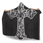 Ornamental Silver Cross Print Hooded Blanket