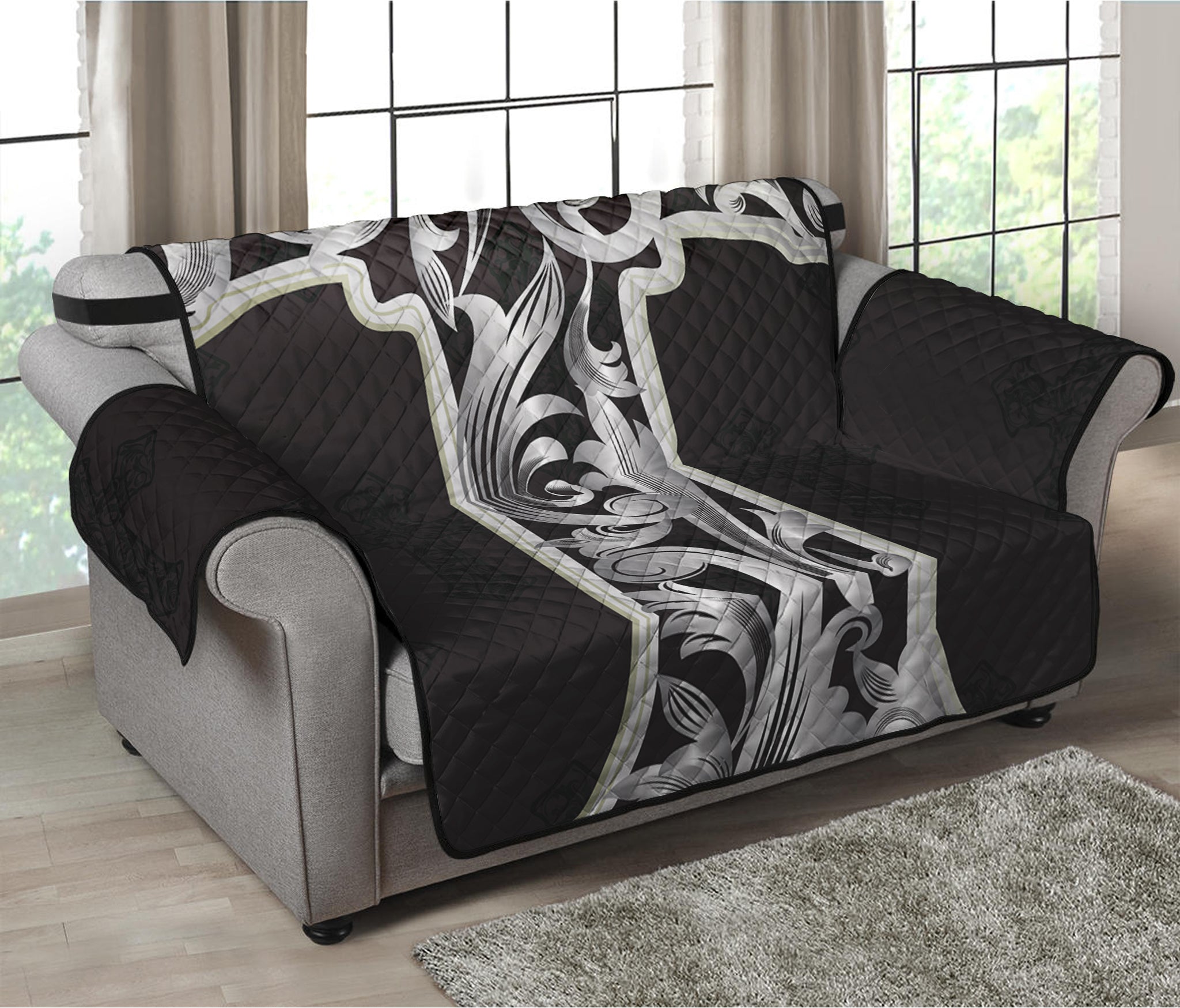 Ornamental Silver Cross Print Loveseat Protector