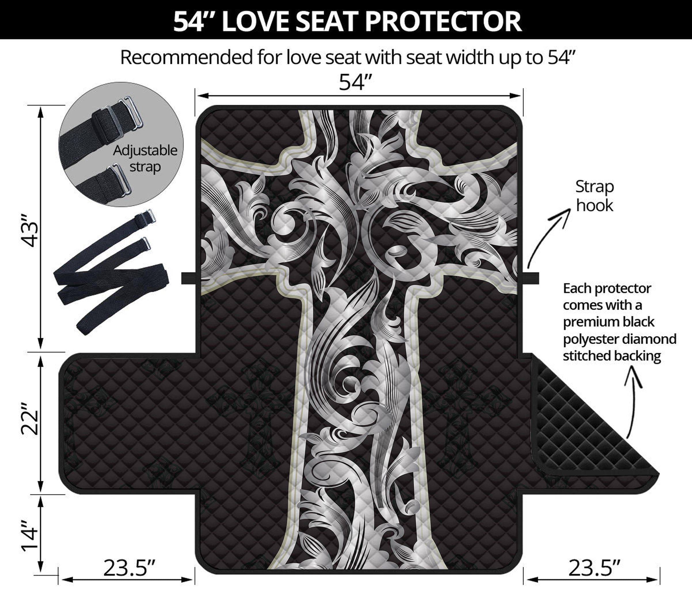 Ornamental Silver Cross Print Loveseat Protector