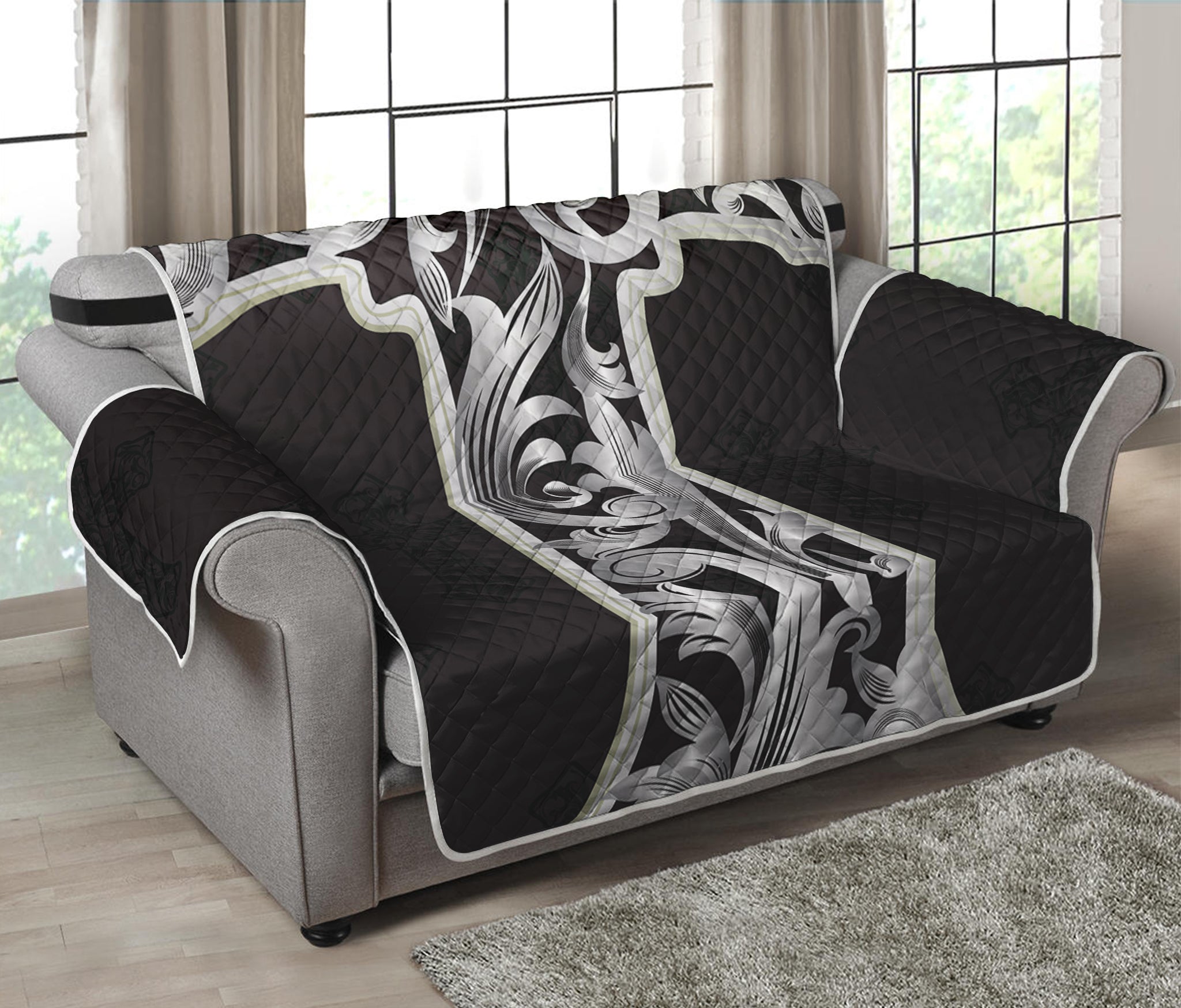 Ornamental Silver Cross Print Loveseat Protector