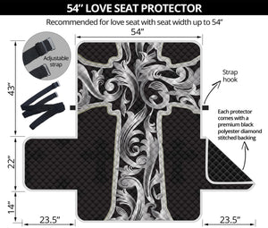 Ornamental Silver Cross Print Loveseat Protector