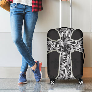 Ornamental Silver Cross Print Luggage Cover