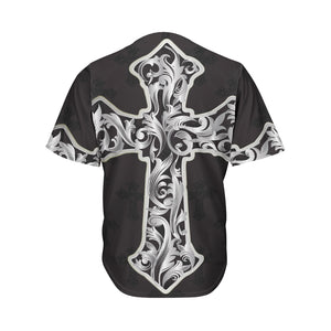 Ornamental Silver Cross Print Men's Baseball Jersey