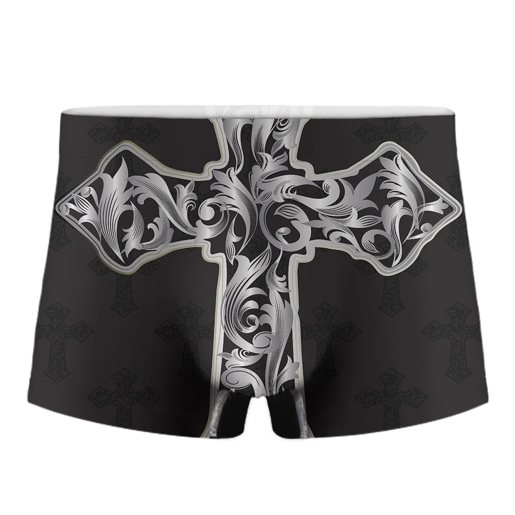 Ornamental Silver Cross Print Men's Boxer Briefs