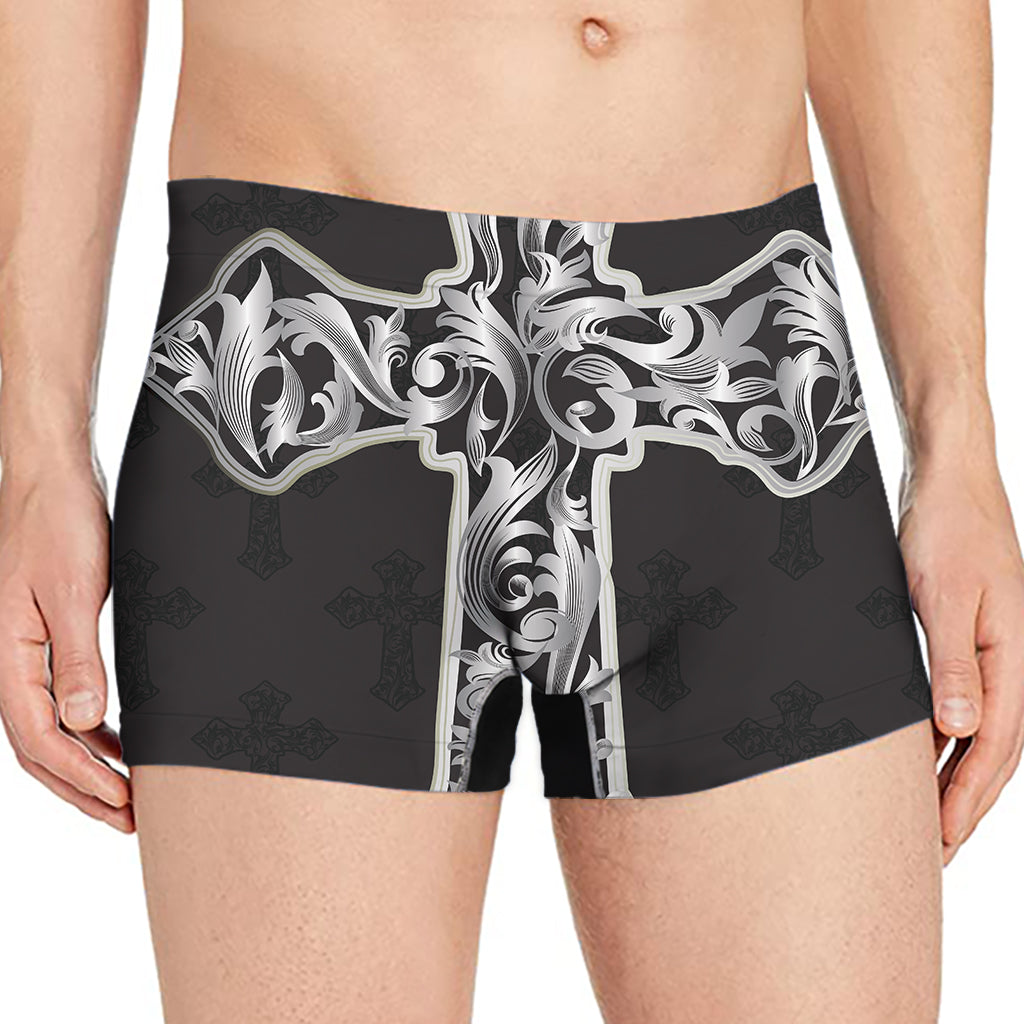 Ornamental Silver Cross Print Men's Boxer Briefs