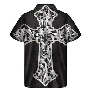 Ornamental Silver Cross Print Men's Short Sleeve Shirt