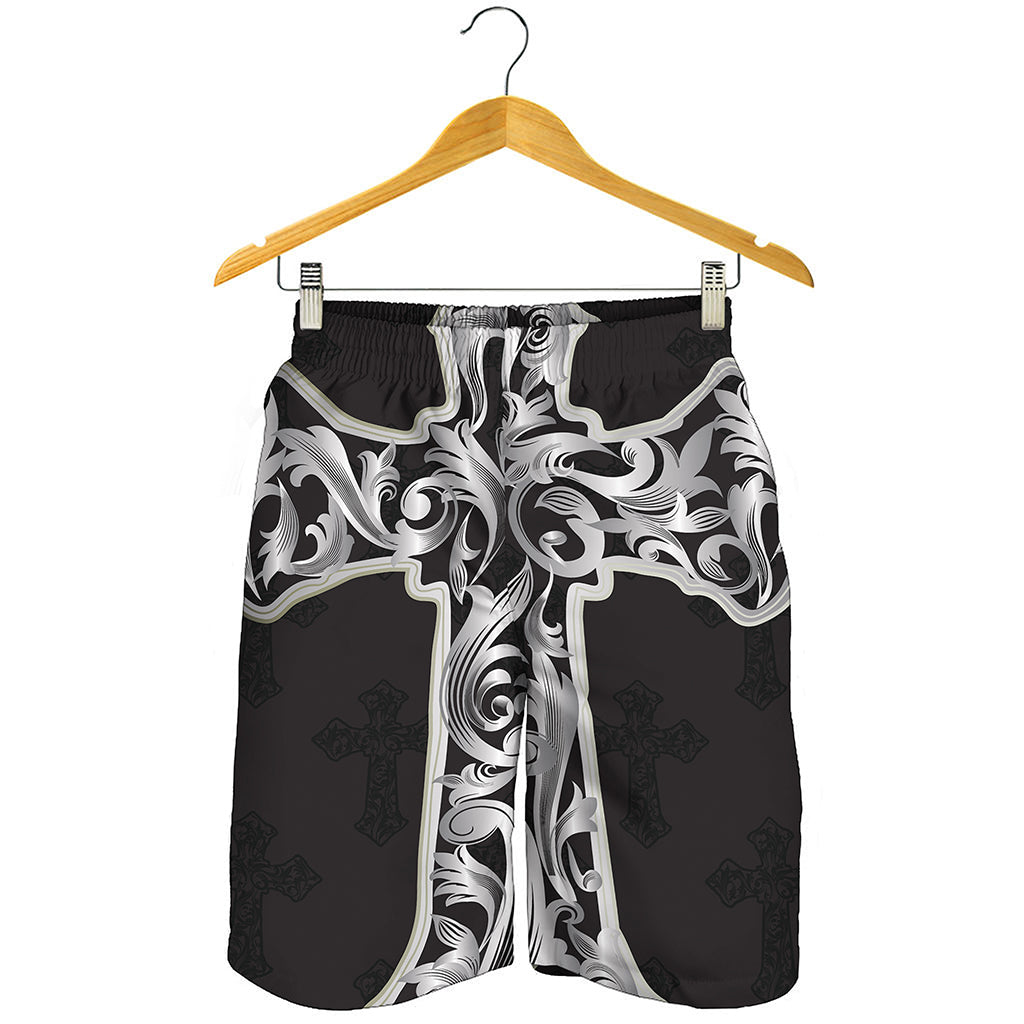 Ornamental Silver Cross Print Men's Shorts