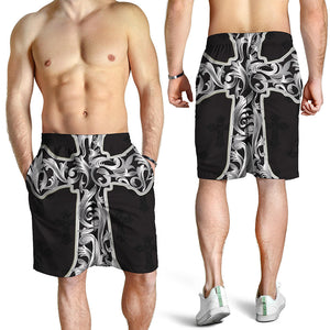 Ornamental Silver Cross Print Men's Shorts