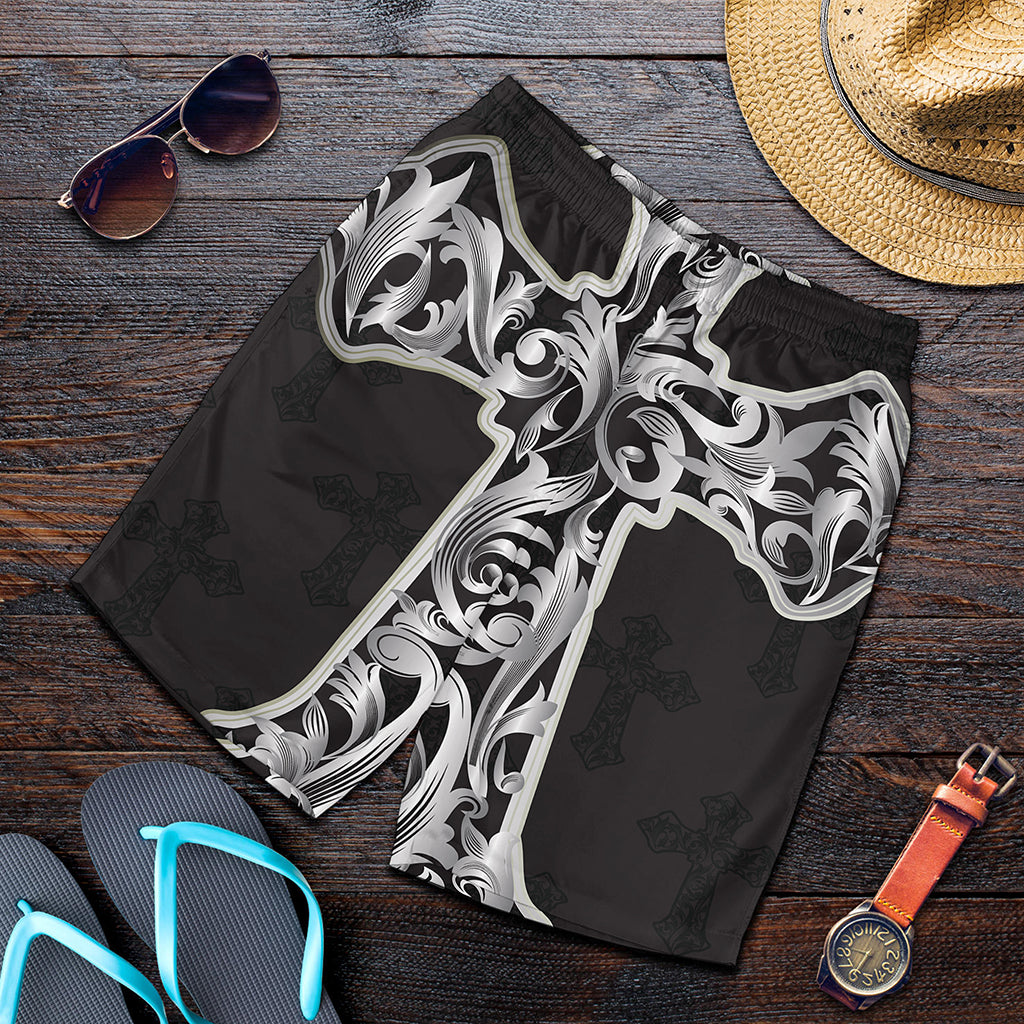 Ornamental Silver Cross Print Men's Shorts