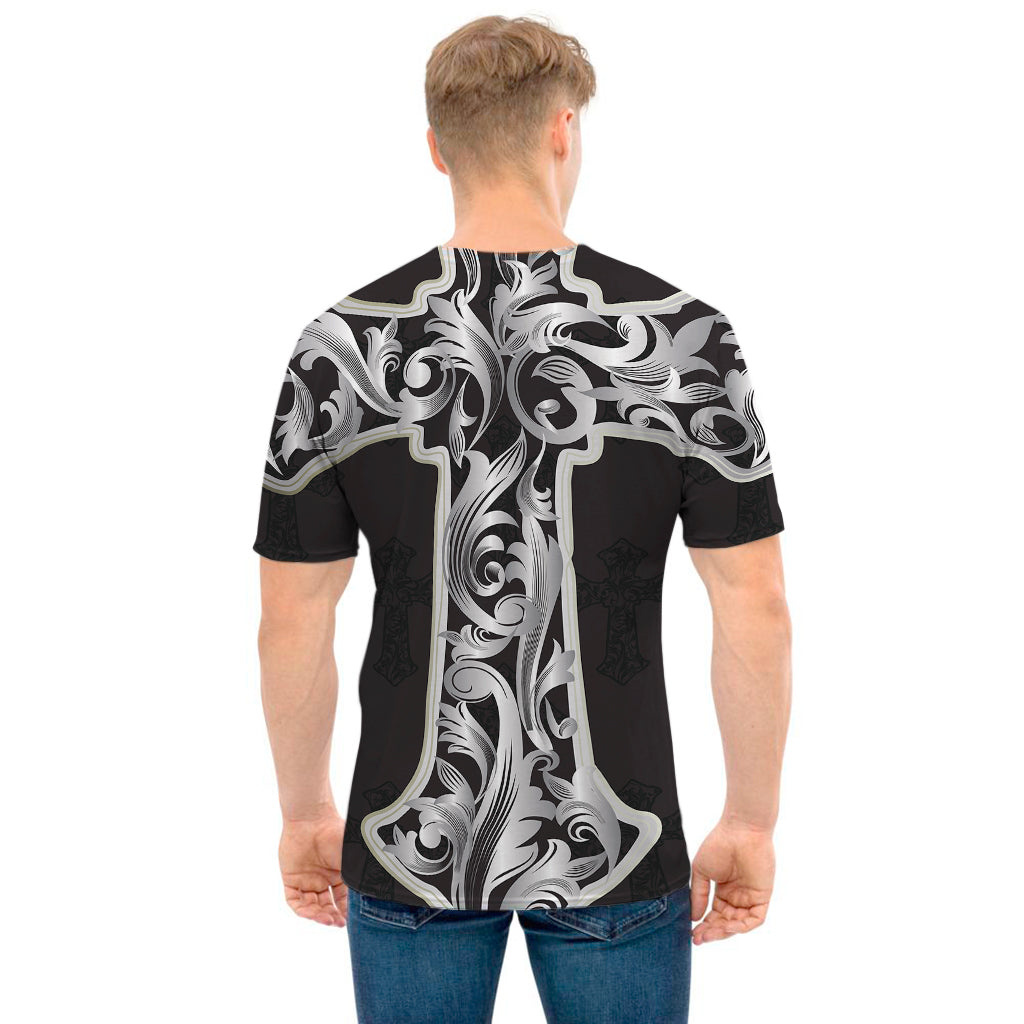 Ornamental Silver Cross Print Men's T-Shirt