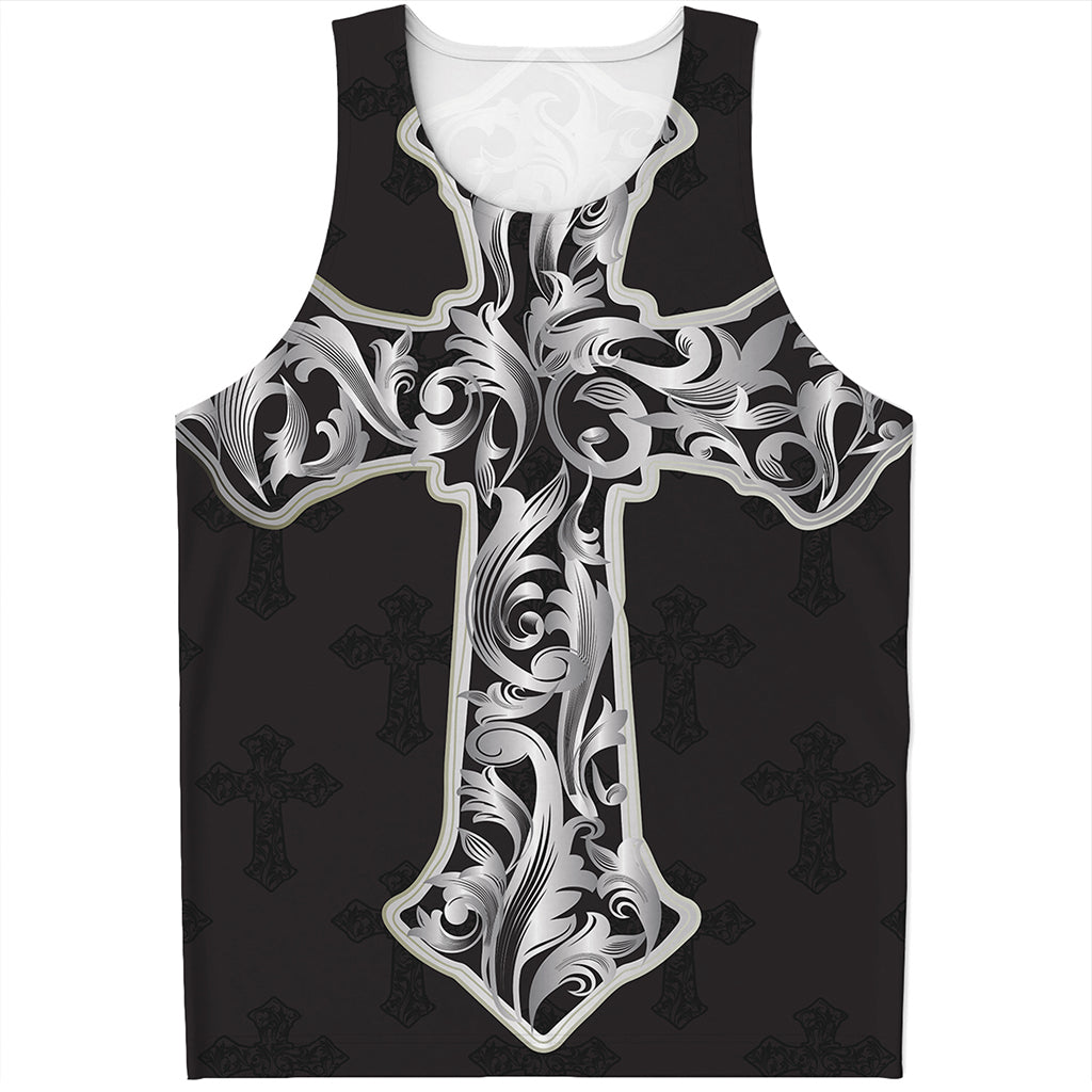 Ornamental Silver Cross Print Men's Tank Top